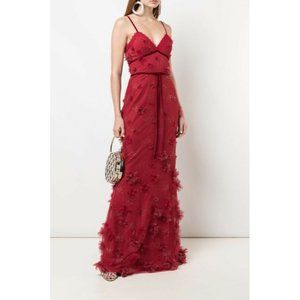 Marchesa Notte Floral Appliqué Trumpet Gown 10 New